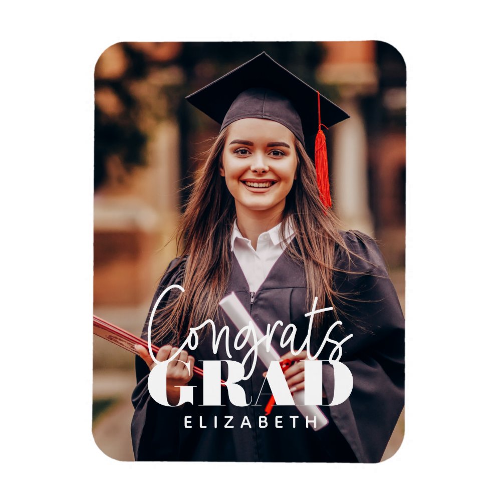 Congrats Grad Modern Simple Script Custom Photo Magnet
