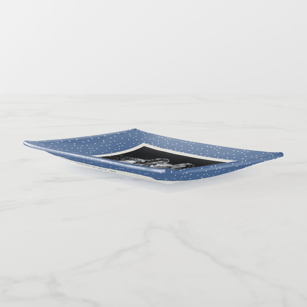 Sisters Simple Modern Blue Dots Customized Photo Trinket Tray
