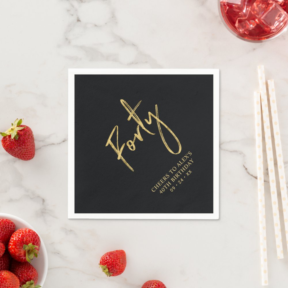 Cheers Forty | Modern Black 40th Birthday Party Napkins