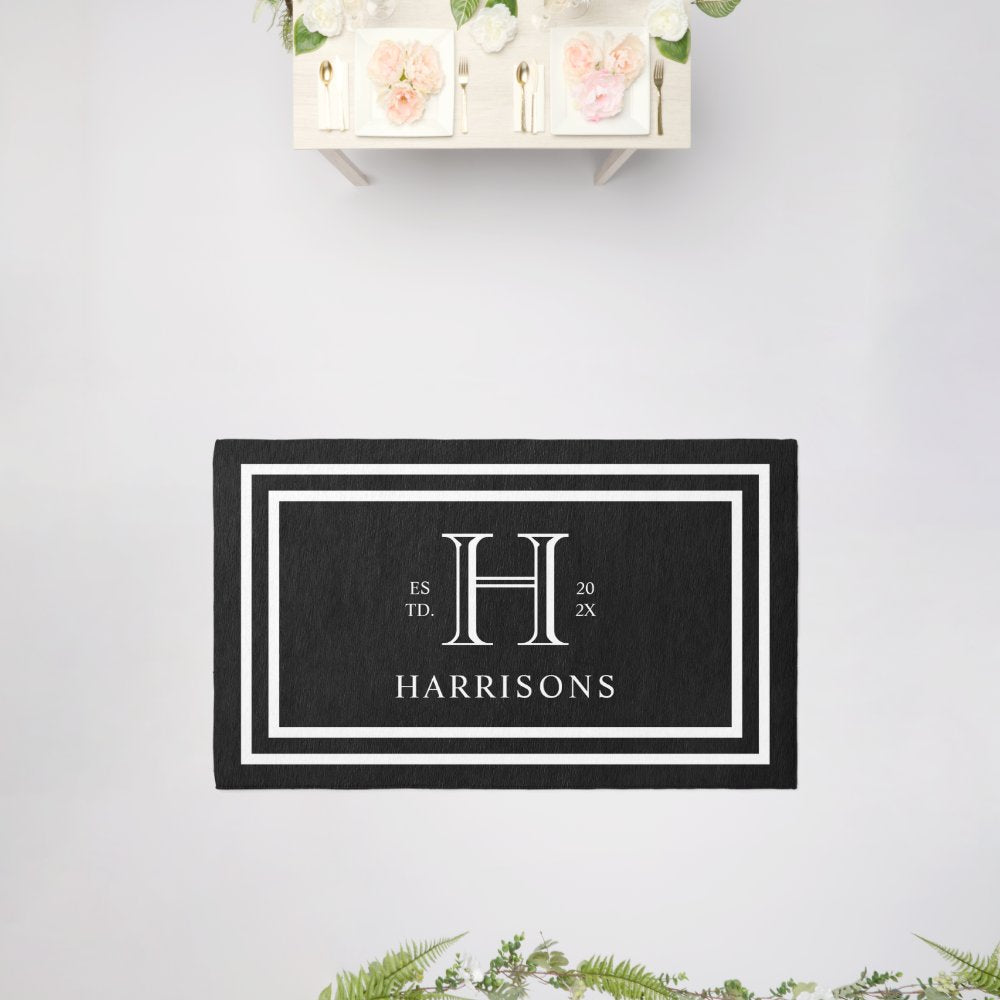 Monogram Family Year Established Black White Rug