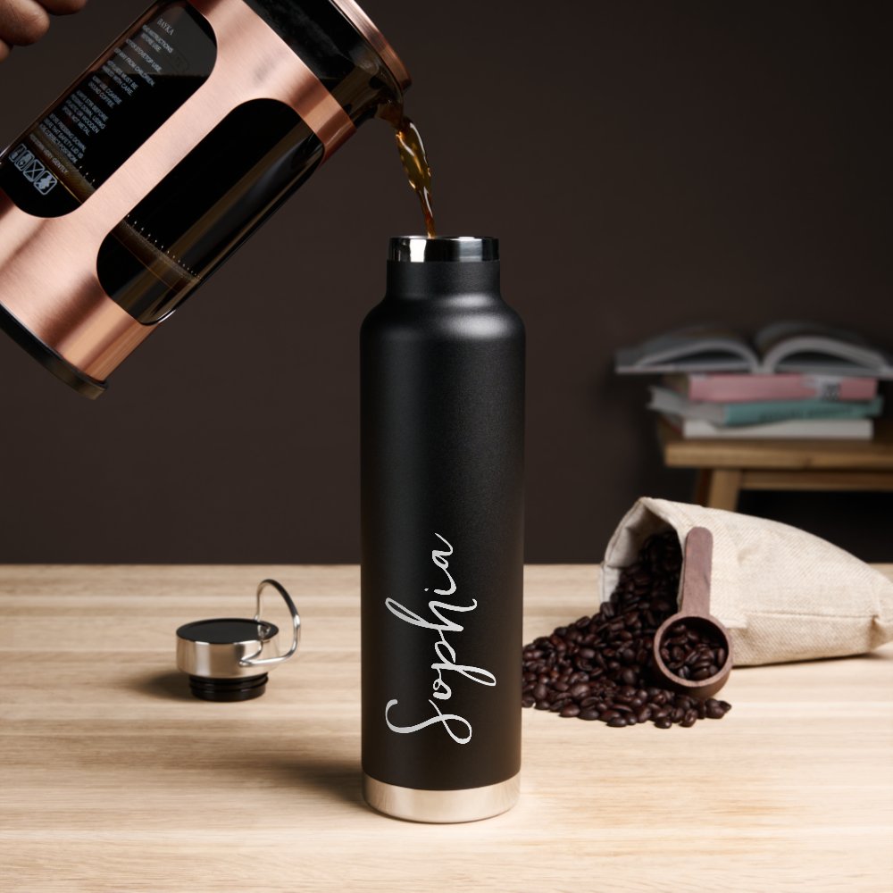Personalized Your Name Script Black Wedding Water Bottle