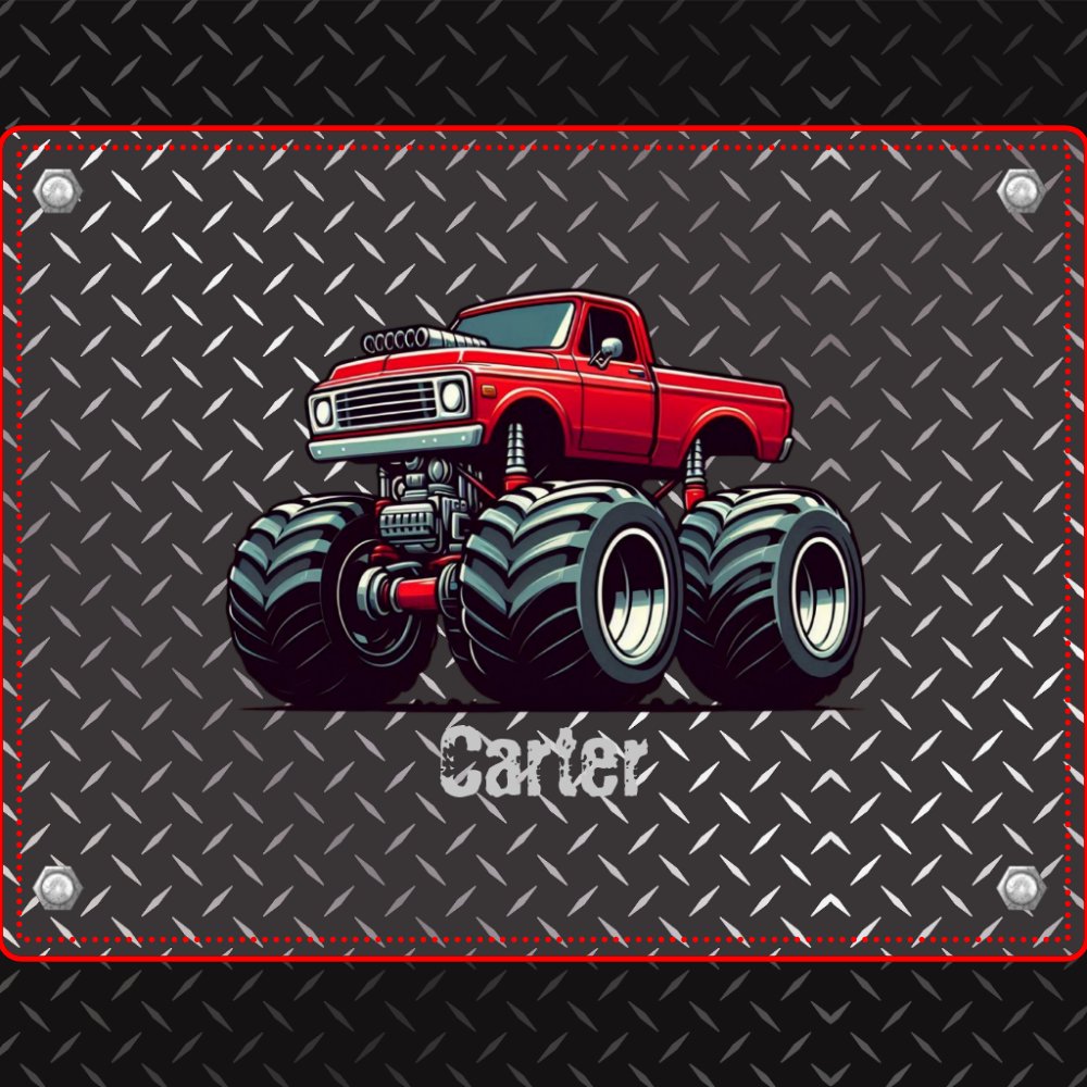 Red monster truck  metal lunch box