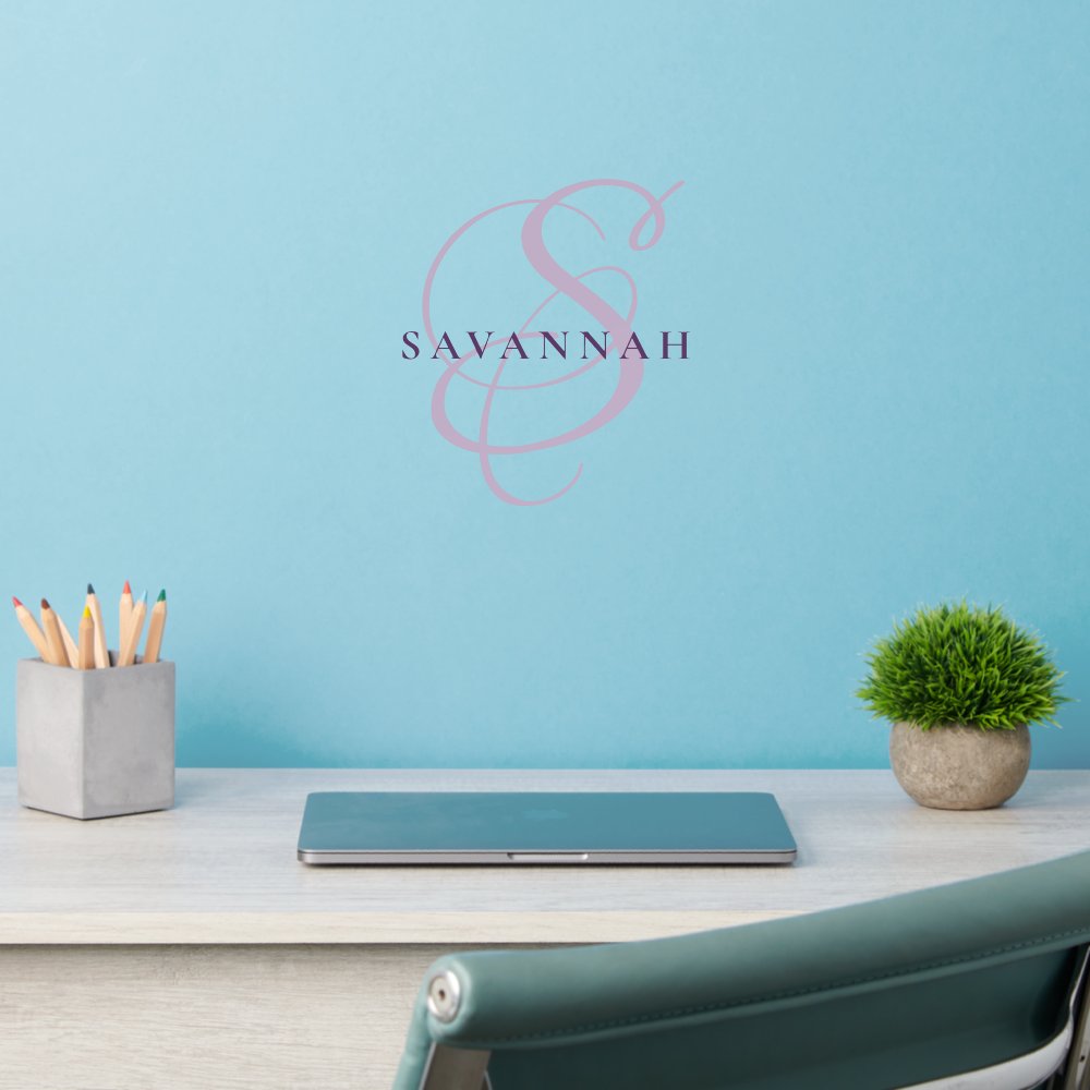 Modern Stylish Monogram Script Blush Name Wall Decal