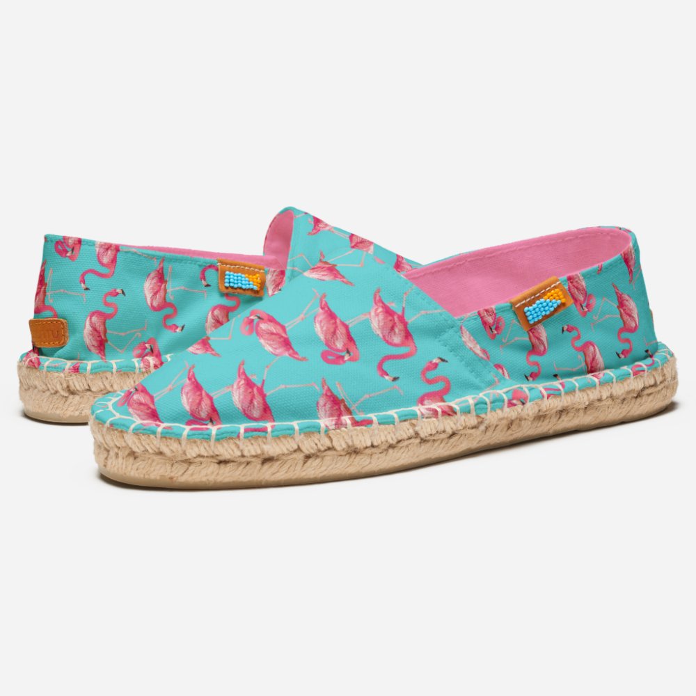 Fun Pink Flamingo Birds Tropical Turquoise Blue Espadrilles