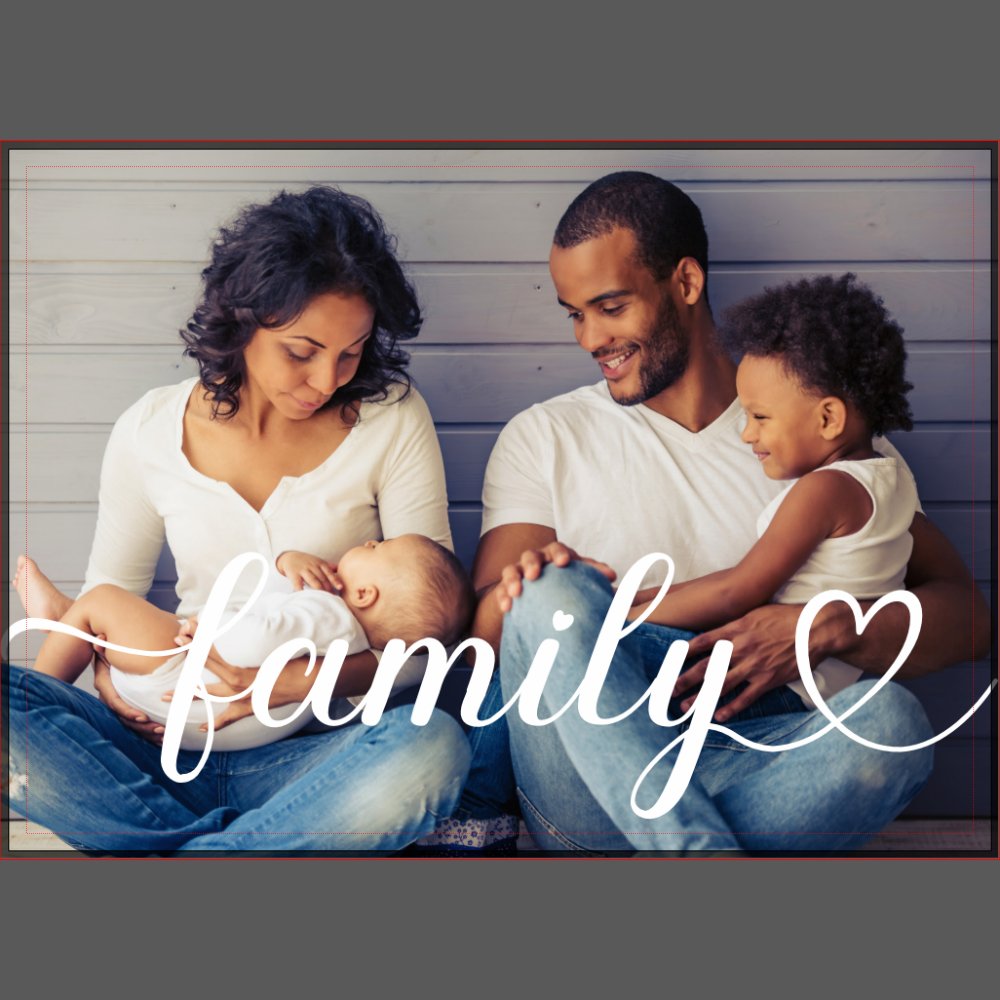 Family Heart Script White Photo Collage Block