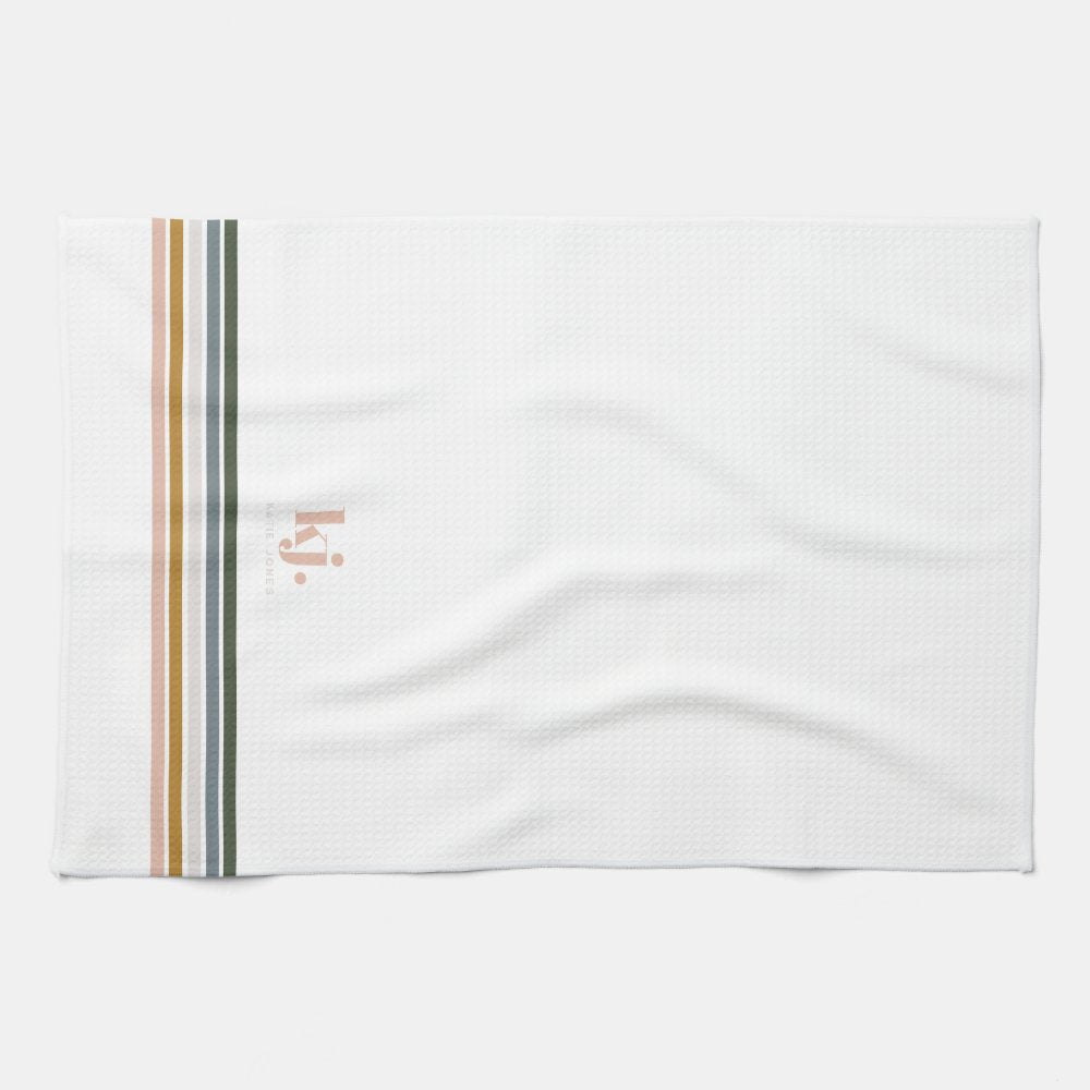 Chic Retro Stripes Monogram Tea Towel