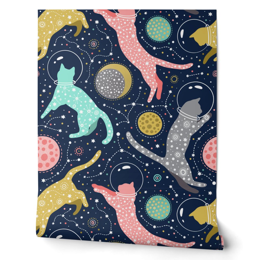 Cute Celestial Mystical Space Cats Wallpaper