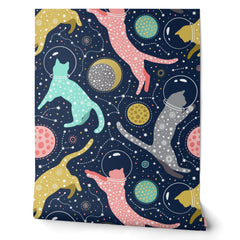 Cute Celestial Mystical Space Cats Wallpaper