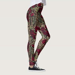 Red Roses Leopard print Leggings