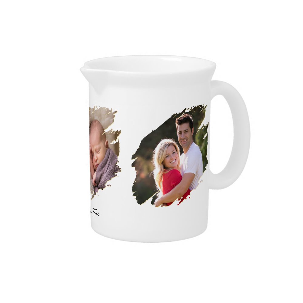 Create Custom Personalized 3 Photo Text Monogram Beverage Pitcher