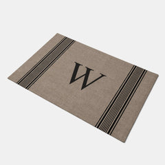Rustic Burlap Farmhouse Ticking Stripe Monogram Doormat