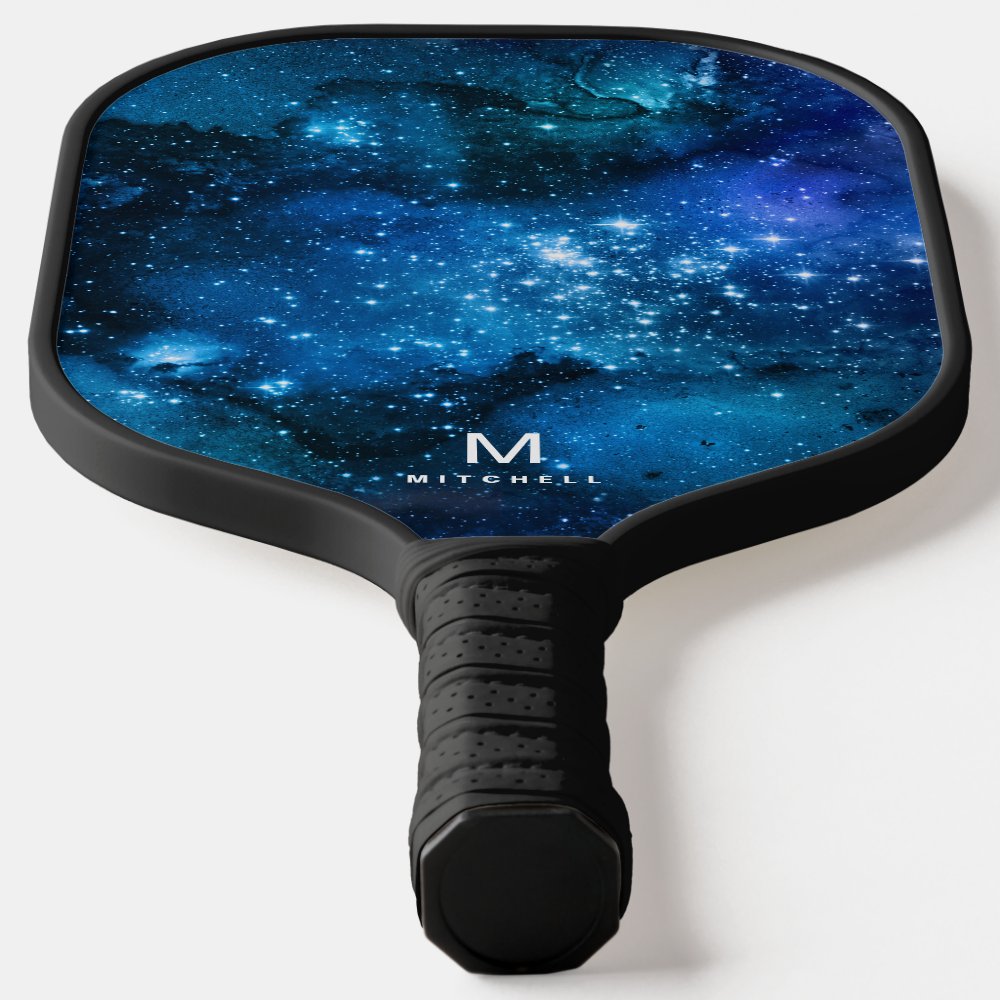 Cool Nebula Galaxy Monogram Name Pickleball Paddle