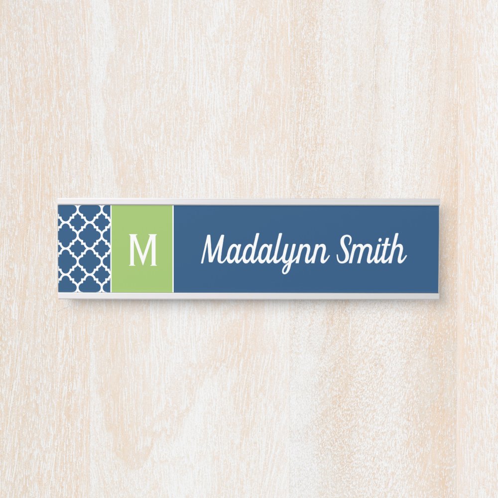 Lime & Navy Geometric Pattern Custom Monogram Door Sign