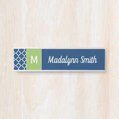 Lime & Navy Geometric Pattern Custom Monogram Door Sign