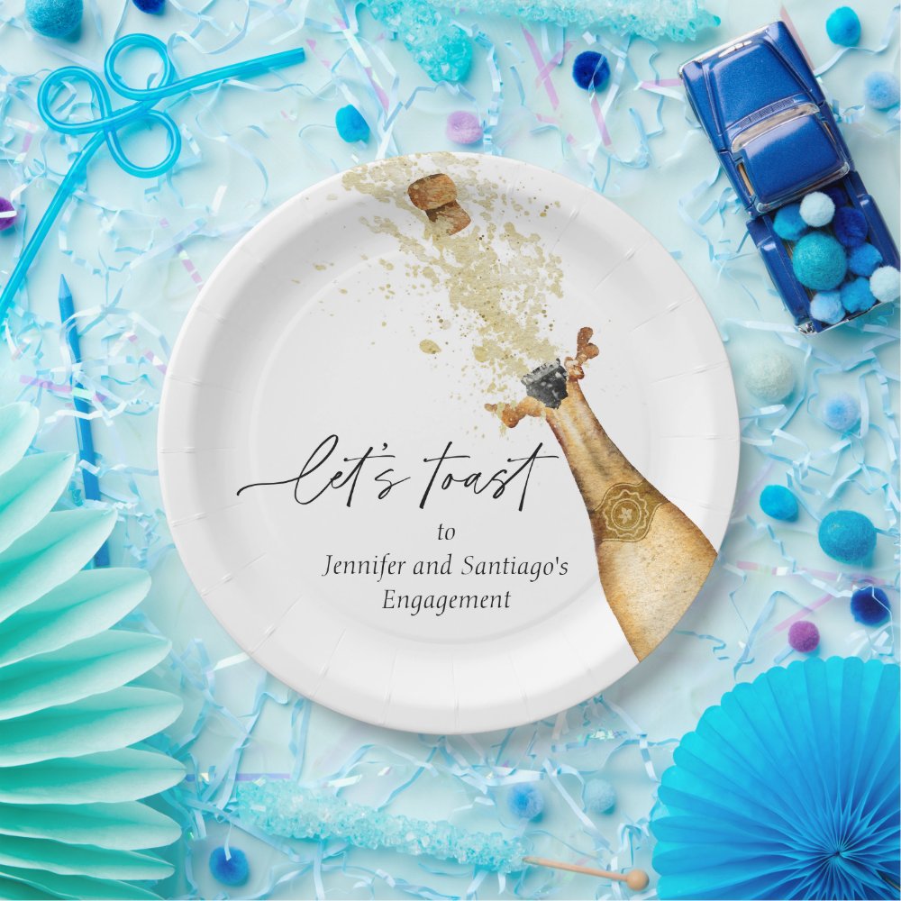 Let's Toast Couples Engagement Party Paper Plate