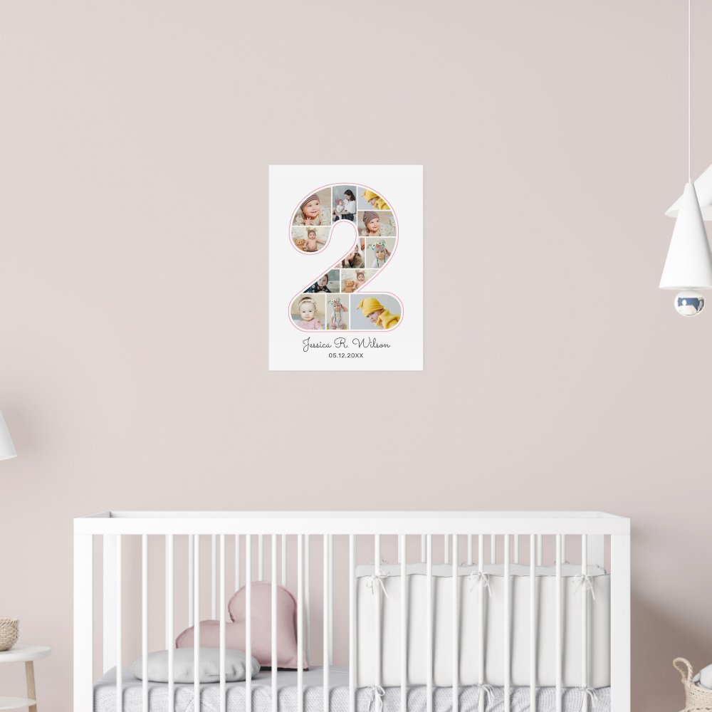 2nd Birthday Number 2 Photo Collage Baby Nursery Poster