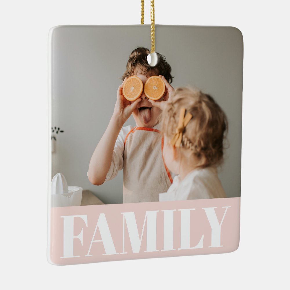 Modern Pastel Pink Family Photo Gift Ceramic Ornament