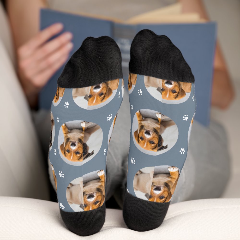 Funny Slate Custom 2 Dog Photo Paw Print Socks