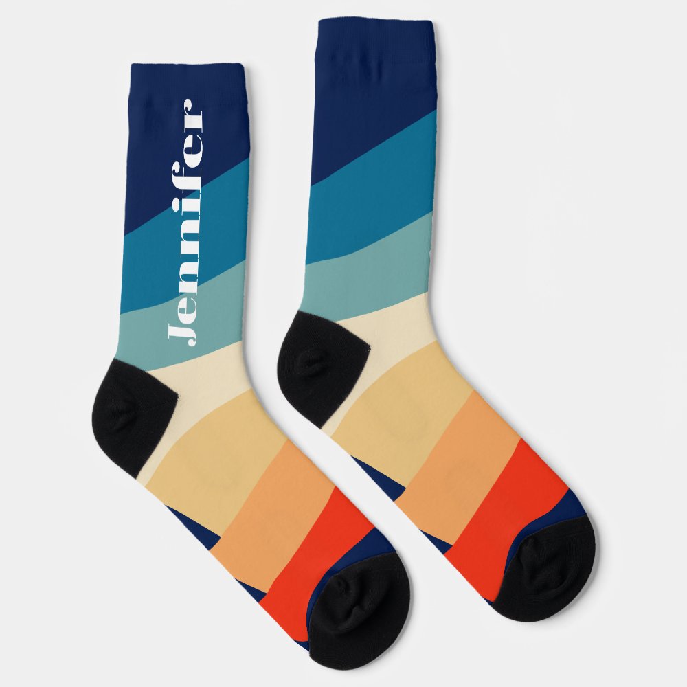 Retro 70s Stripes Personalized name  Socks
