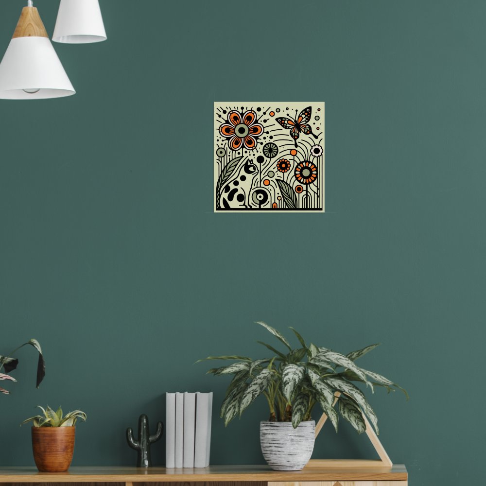 Whimsical Garden Harmony: Cat, Flowers, and Butter Poster