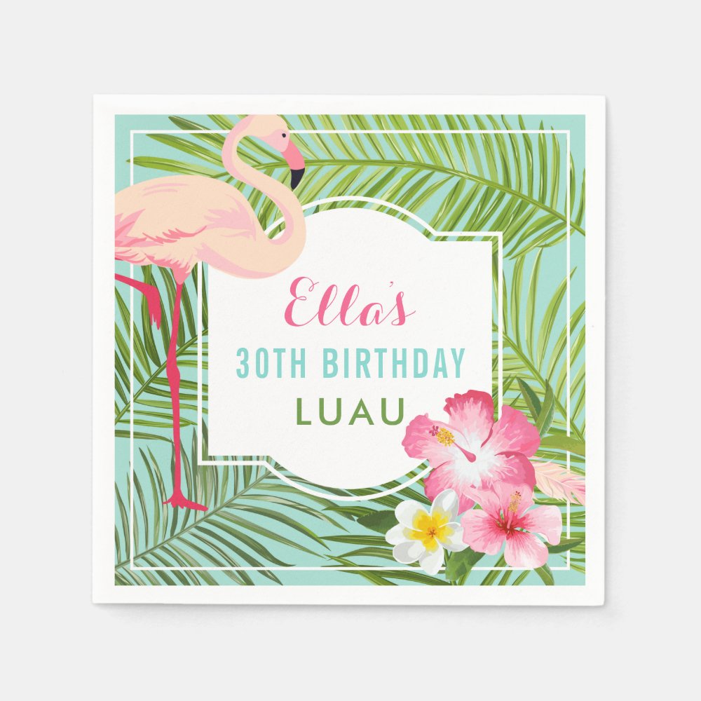 Tropical Pink Flamingo 30th Birthday Luau Napkins