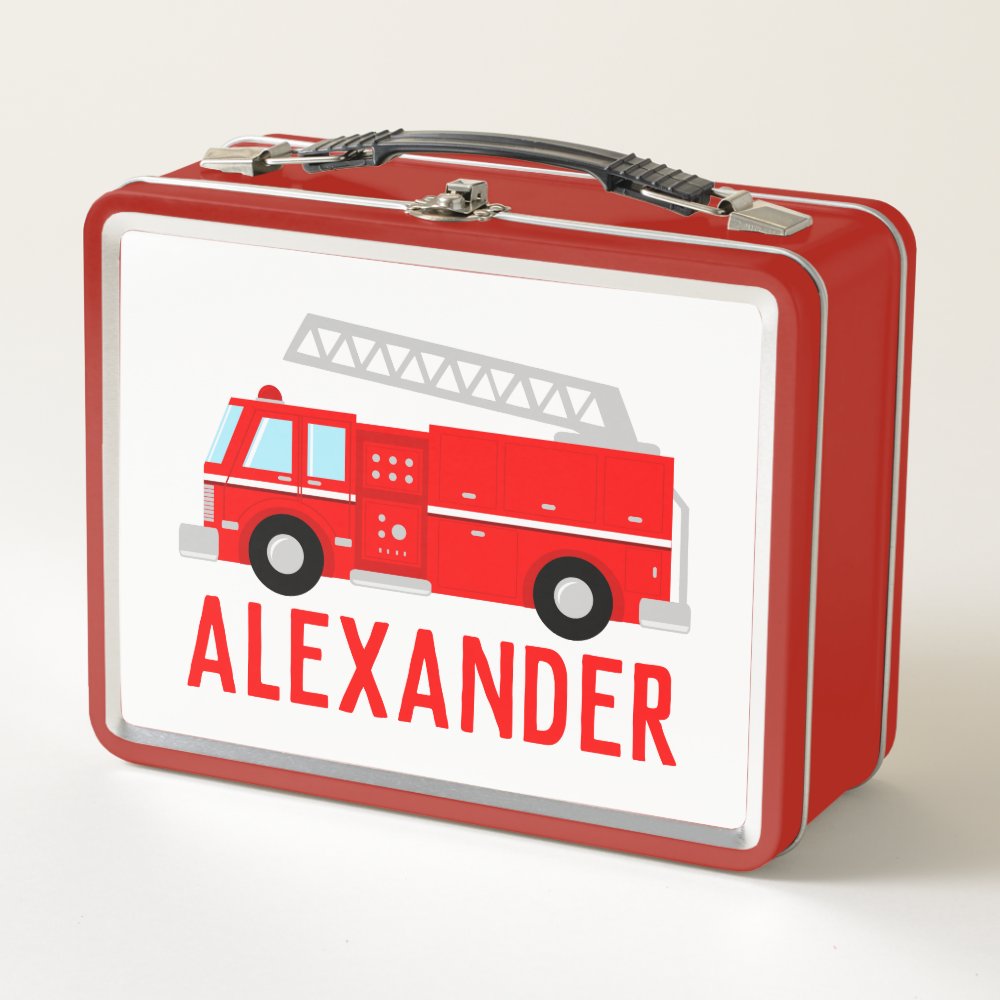 Fire Truck Kids Name Metal Lunch Box