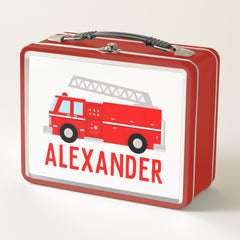 Fire Truck Kids Name Metal Lunch Box