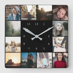 DIY Personalized 12 Photo Collage Template Square Wall Clock