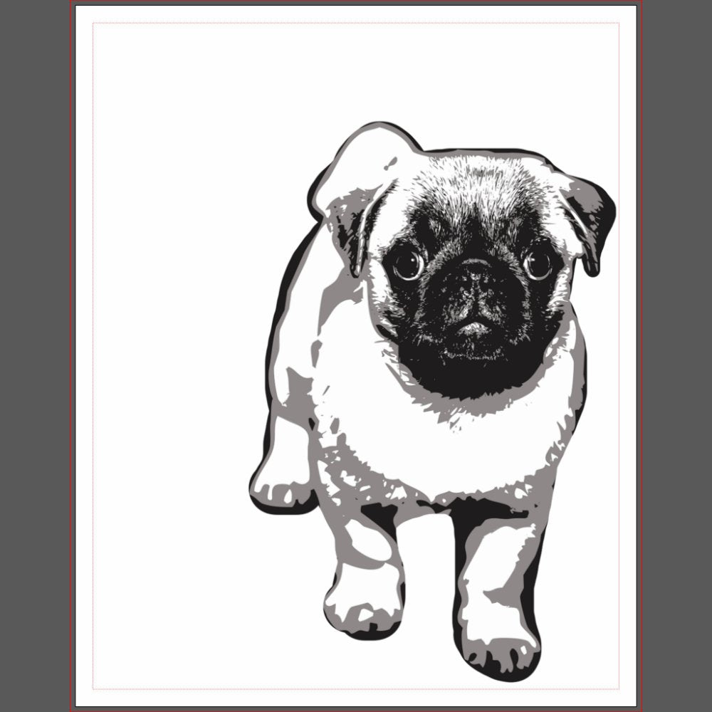 Cute Pug Dog Modern Wood Art Black & White