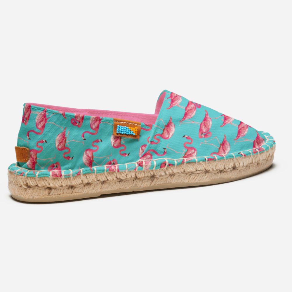 Fun Pink Flamingo Birds Tropical Turquoise Blue Espadrilles