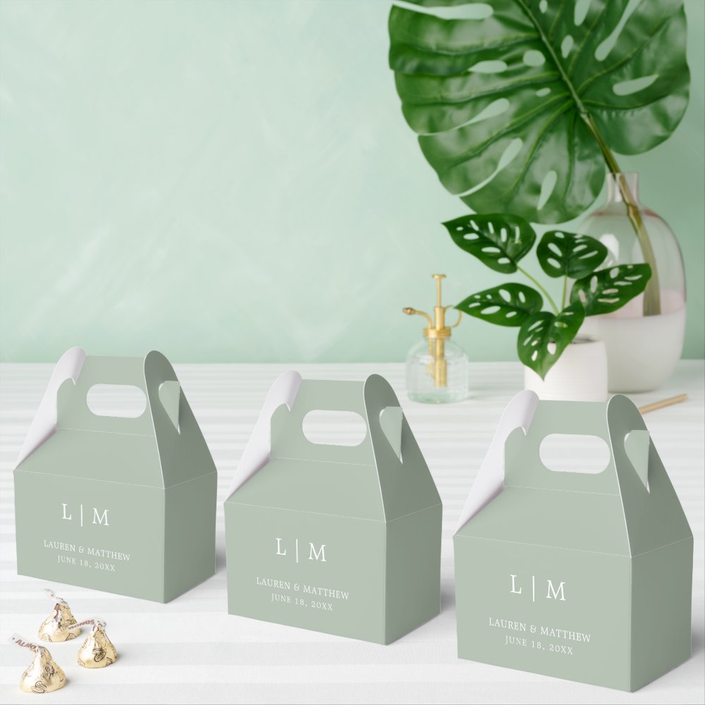 Simple Sage Green Monogram Elegant Wedding Favor Boxes