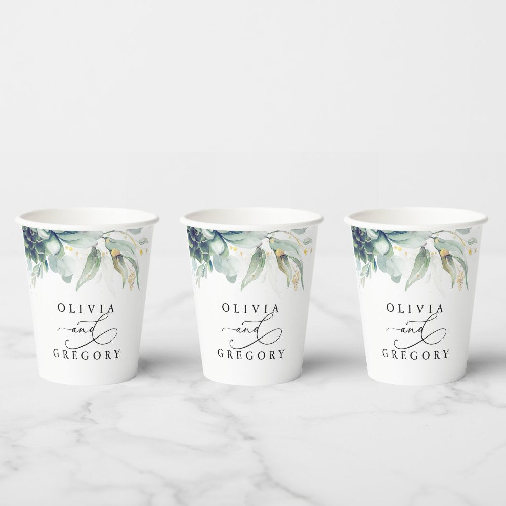 Succulents Gold Greenery Elegant Modern Wedding Paper Cups