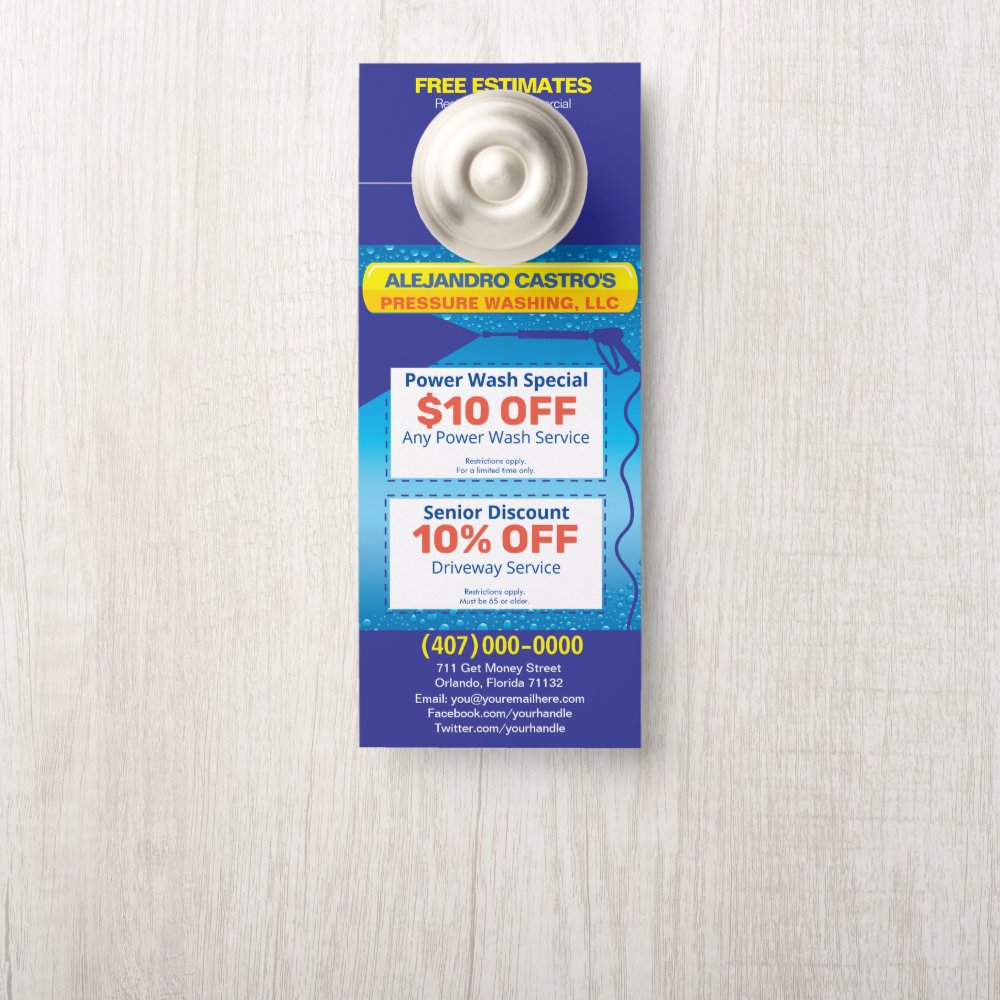 Pressure Power Washing Template Door Hanger