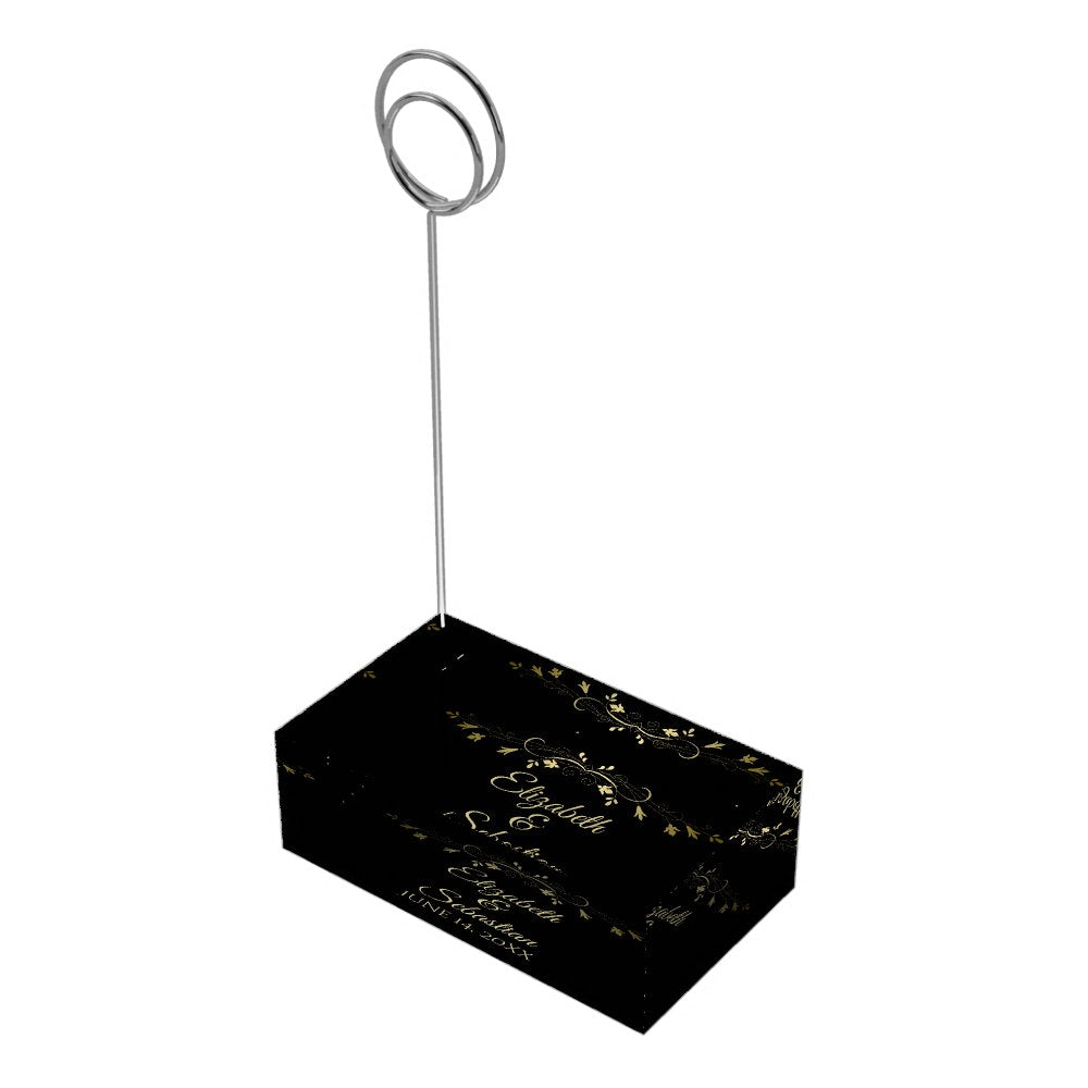Gold on Black Elegant Wedding Table Place Card Holder