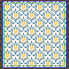 Mediterranean Blue and Yellow Lemon Botanical Shower Curtain