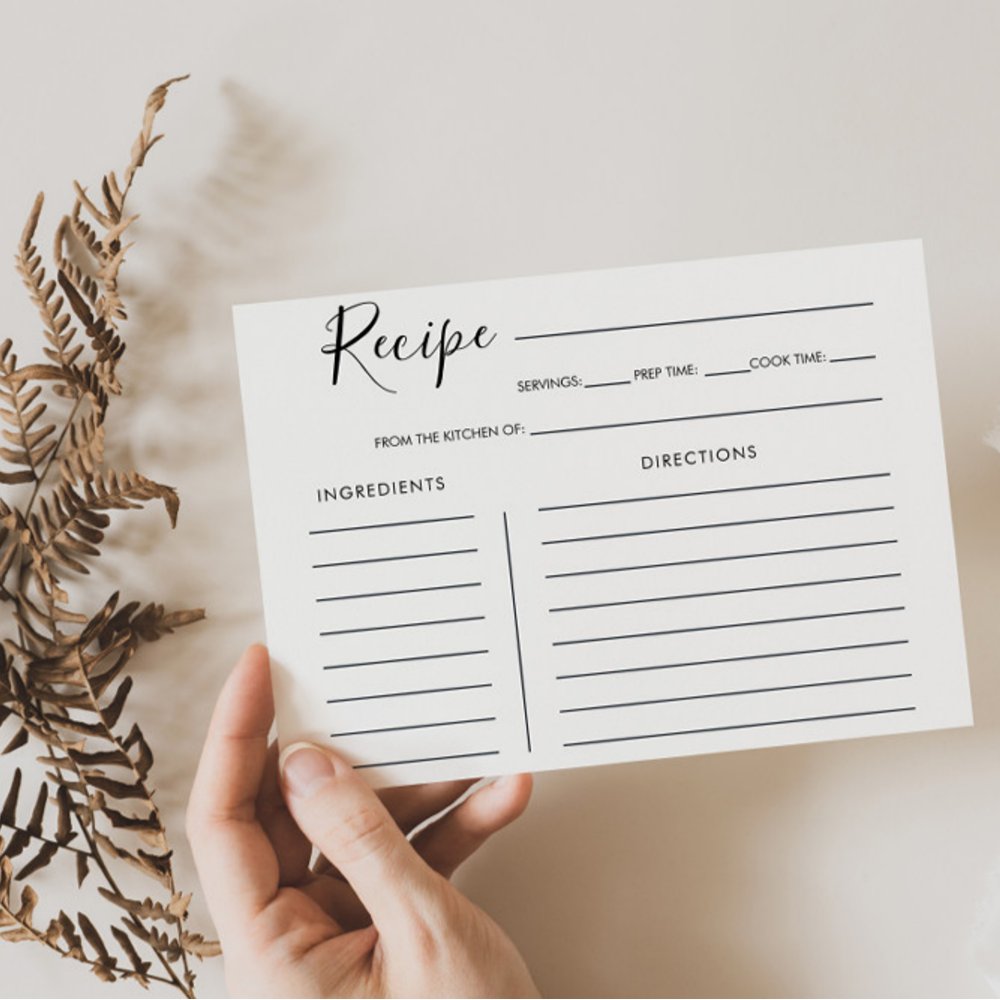 Minimalist Calligraphy Bridal Shower Recipe Card