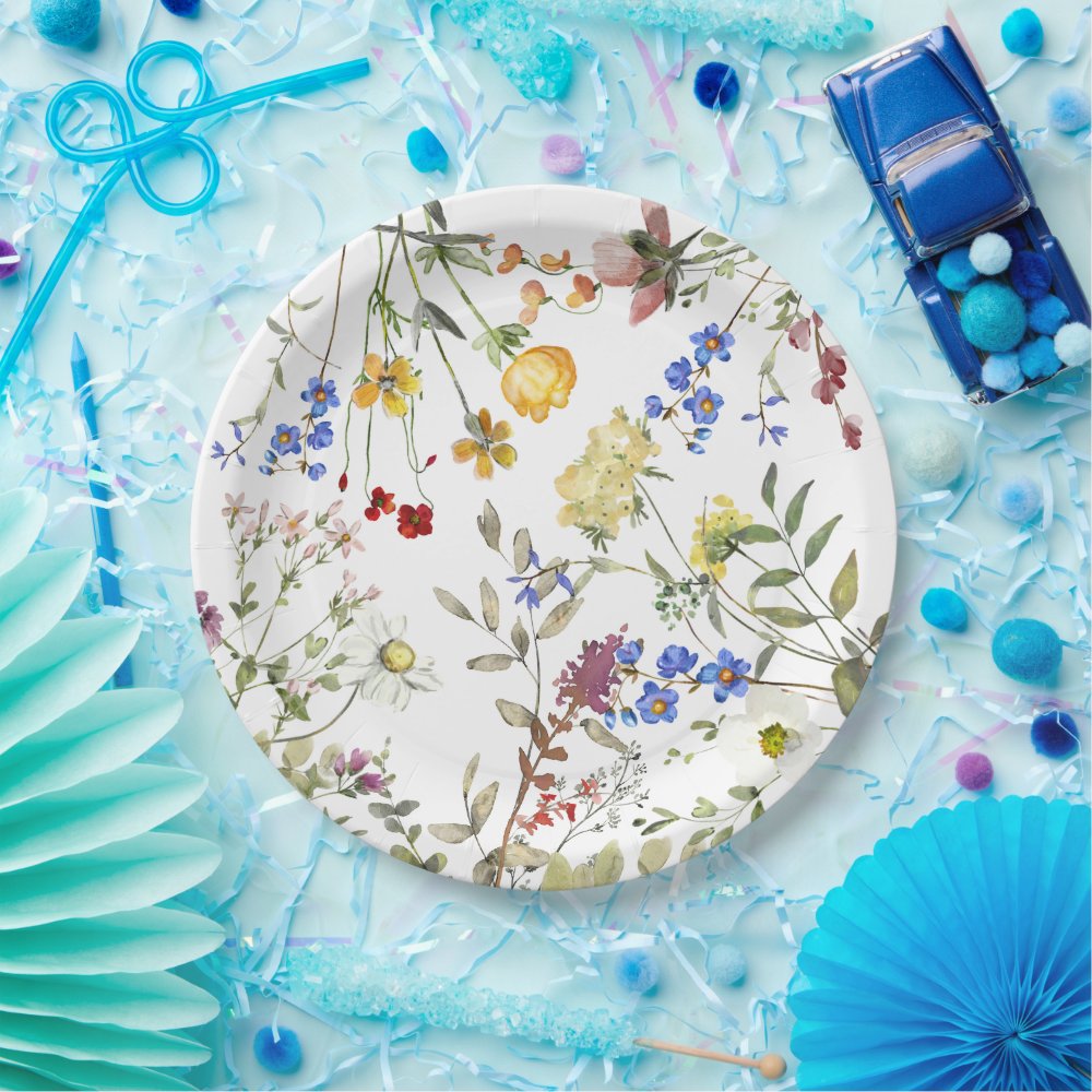 Modern Wildflower Garden Greenery Baby Shower Paper Plates