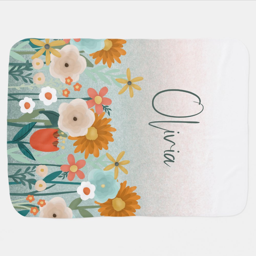 Girls Cute and Elegant Floral Botanical Baby Blanket