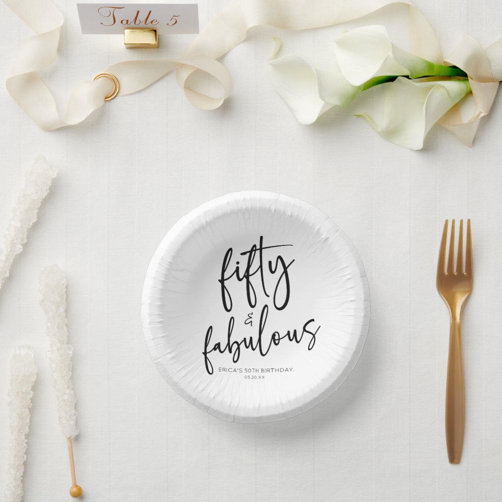 Fifty & Fabulous Minimal 50th Birthday Party Paper Bowls