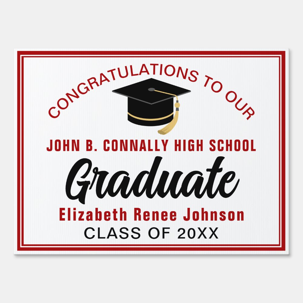 Red White Congratulations Graduate Custom Yard Sign