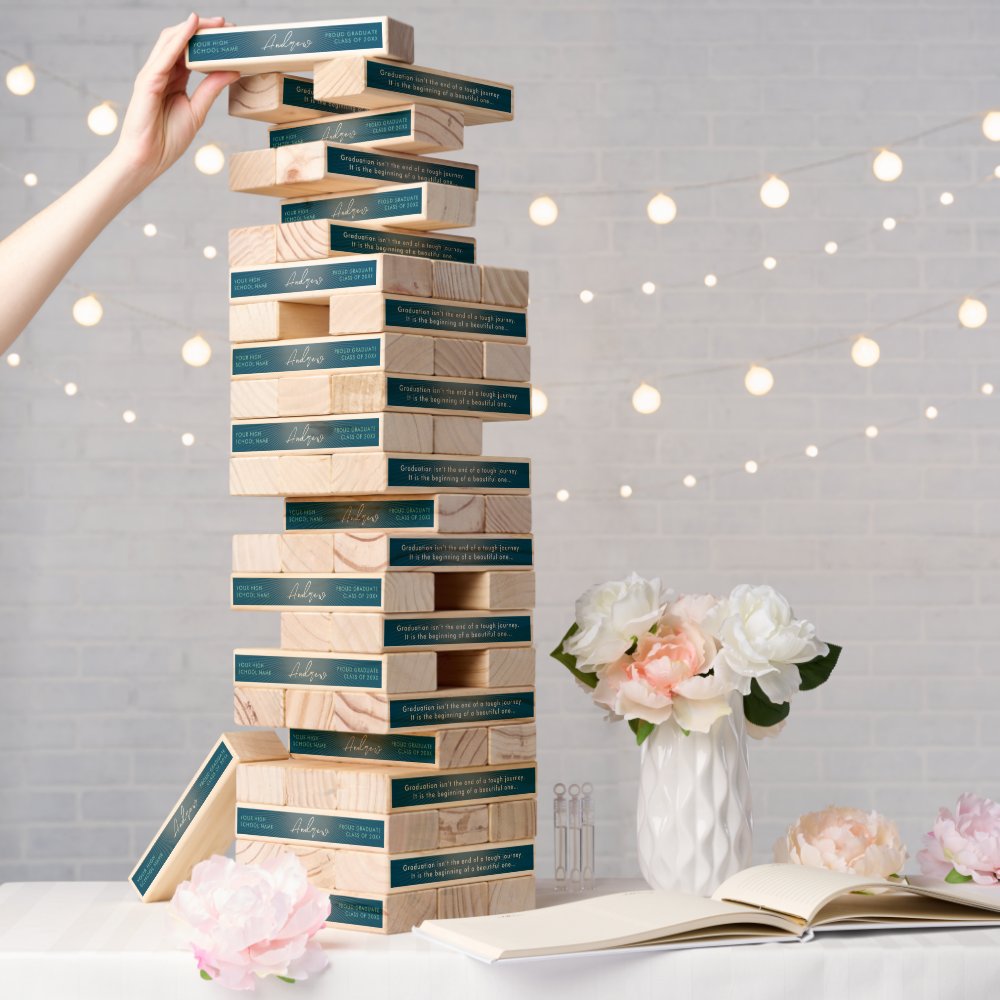 Inspirational Modern Stylish Blue Graduation Party Topple Tower