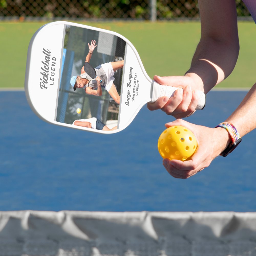 Fun Custom Text and Photo White Personalized Pickleball Paddle