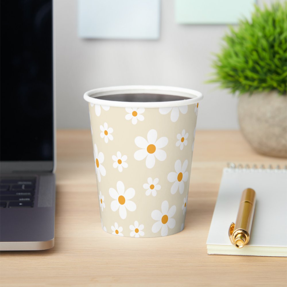 Retro Groovy Daisy Tan Birthday Paper Cups