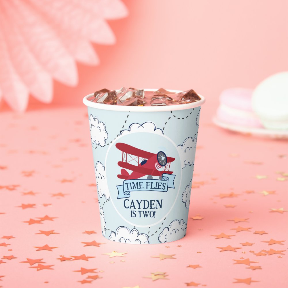 Time Flies Airplane Birthday Paper Cups