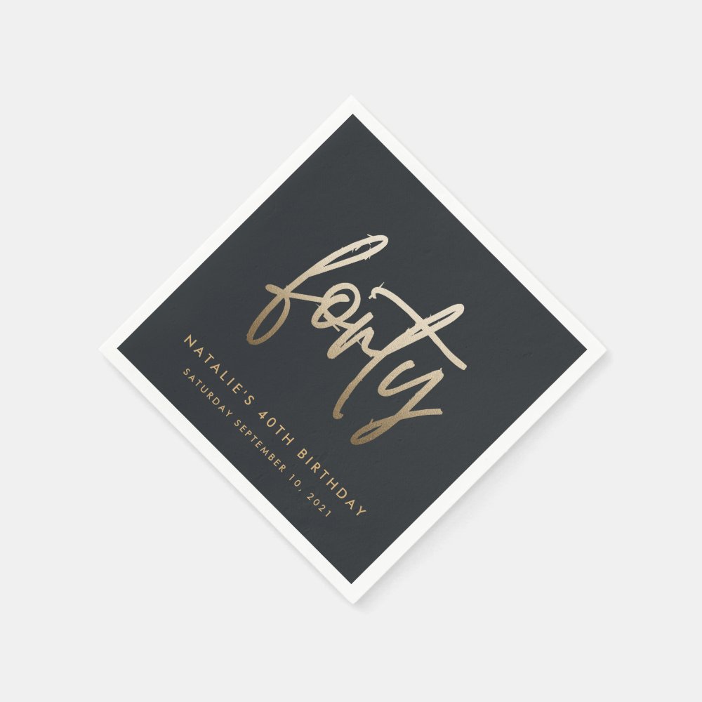Modern 40th birthday simple stylish elegant script napkins