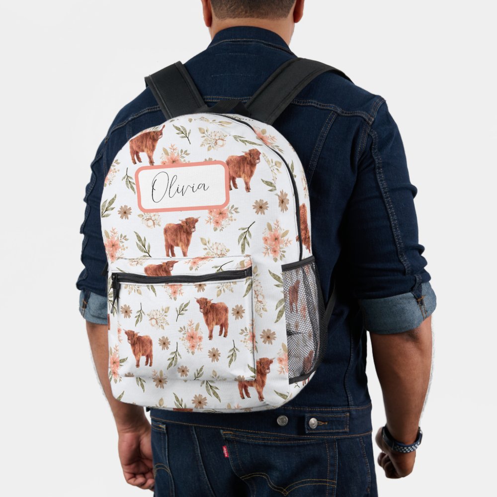 Highland Cow Floral Girl's Backpack