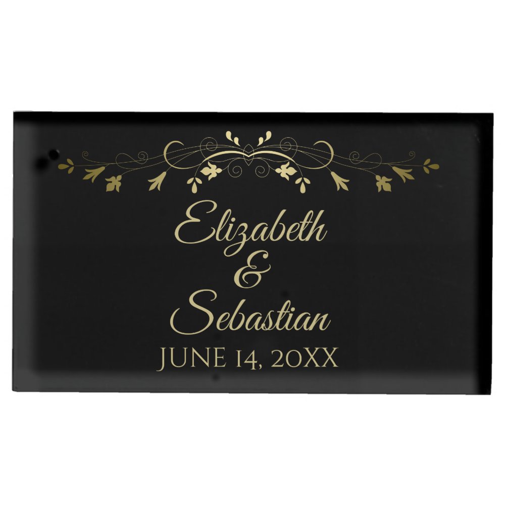 Gold on Black Elegant Wedding Table Place Card Holder