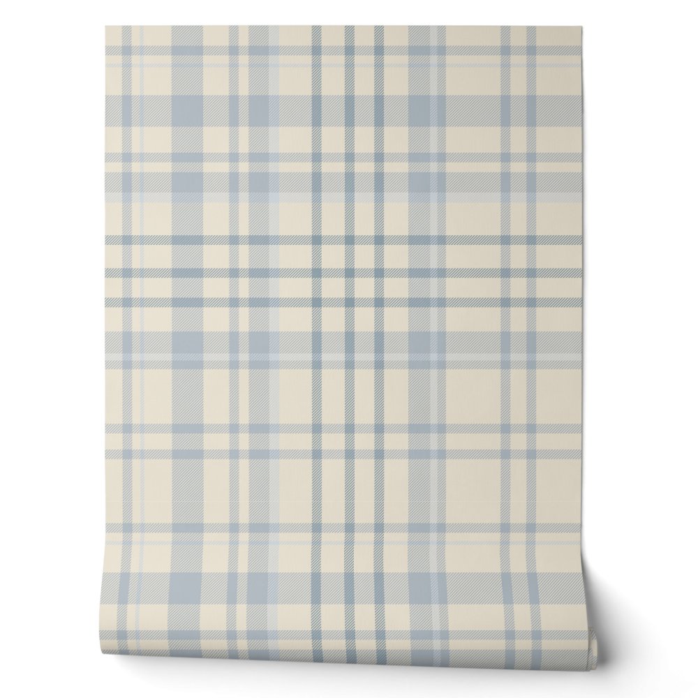 Classic Soft Blue & Beige Plaid Wallpaper