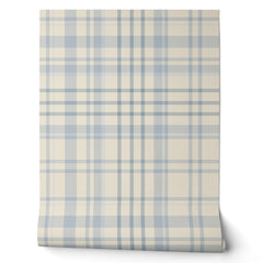 Classic Soft Blue & Beige Plaid Wallpaper