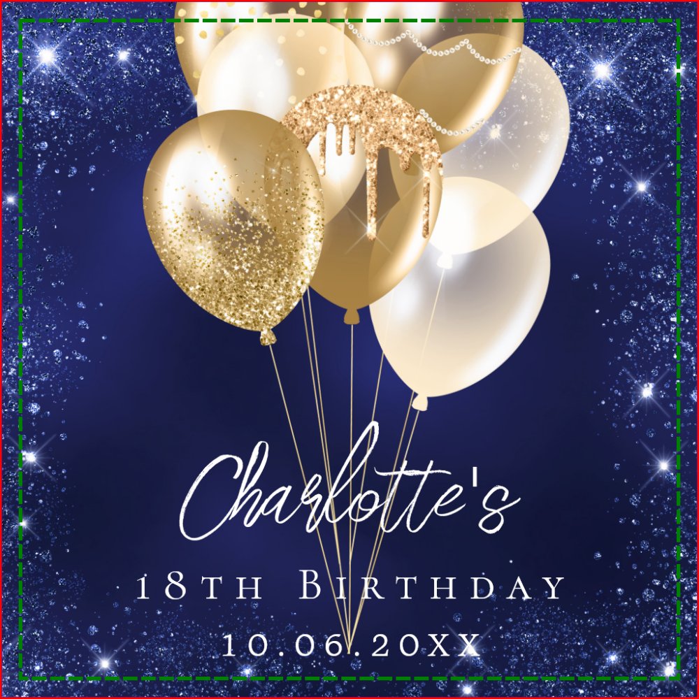 Birthday navy blue glitter gold balloons napkins
